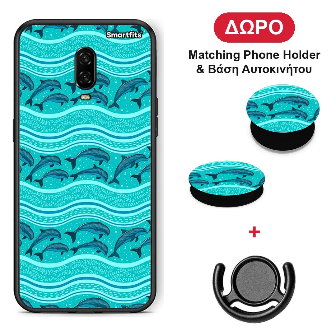 Swimming Dolphins - OnePlus 6T θήκη + Δώρο Phone Holder & Βάση Αυτοκινήτου