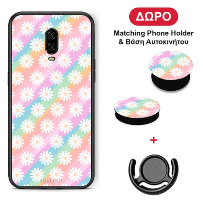 White Daisies - OnePlus 6T θήκη + Δώρο Phone Holder & Βάση Αυτοκινήτου