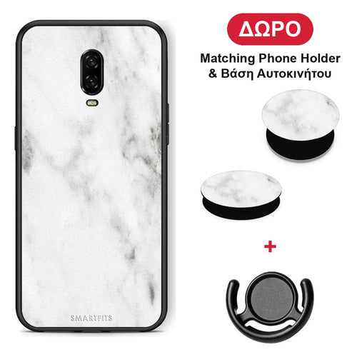 Marble White - OnePlus 6T θήκη + Δώρο Phone Holder & Βάση Αυτοκινήτου