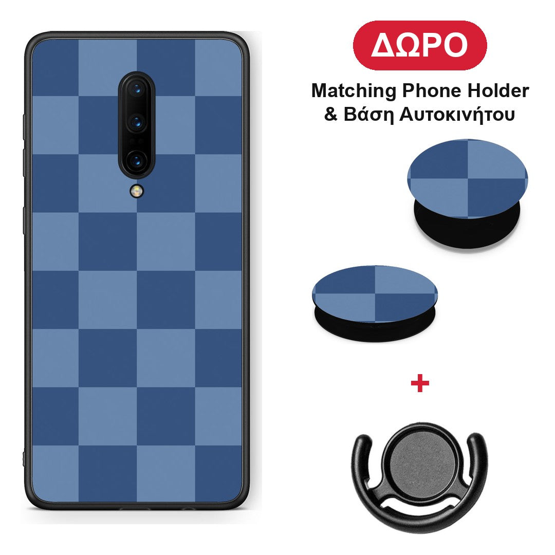 Denim Blue Checkerboard - OnePlus 7 Pro θήκη + Δώρο Phone Holder & Βάση Αυτοκινήτου
