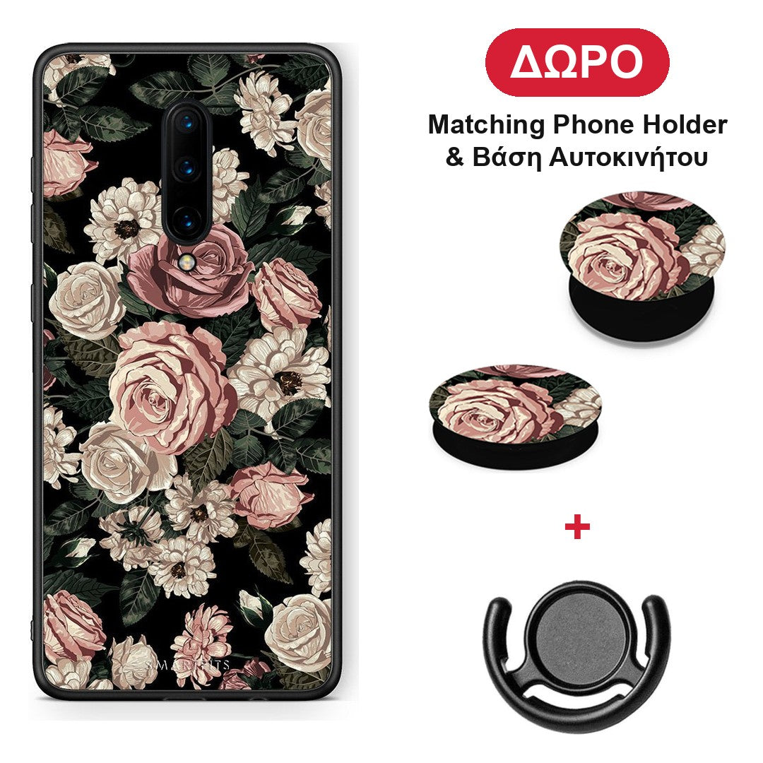 Flower Wild Roses - OnePlus 7 Pro θήκη + Δώρο Phone Holder & Βάση Αυτοκινήτου