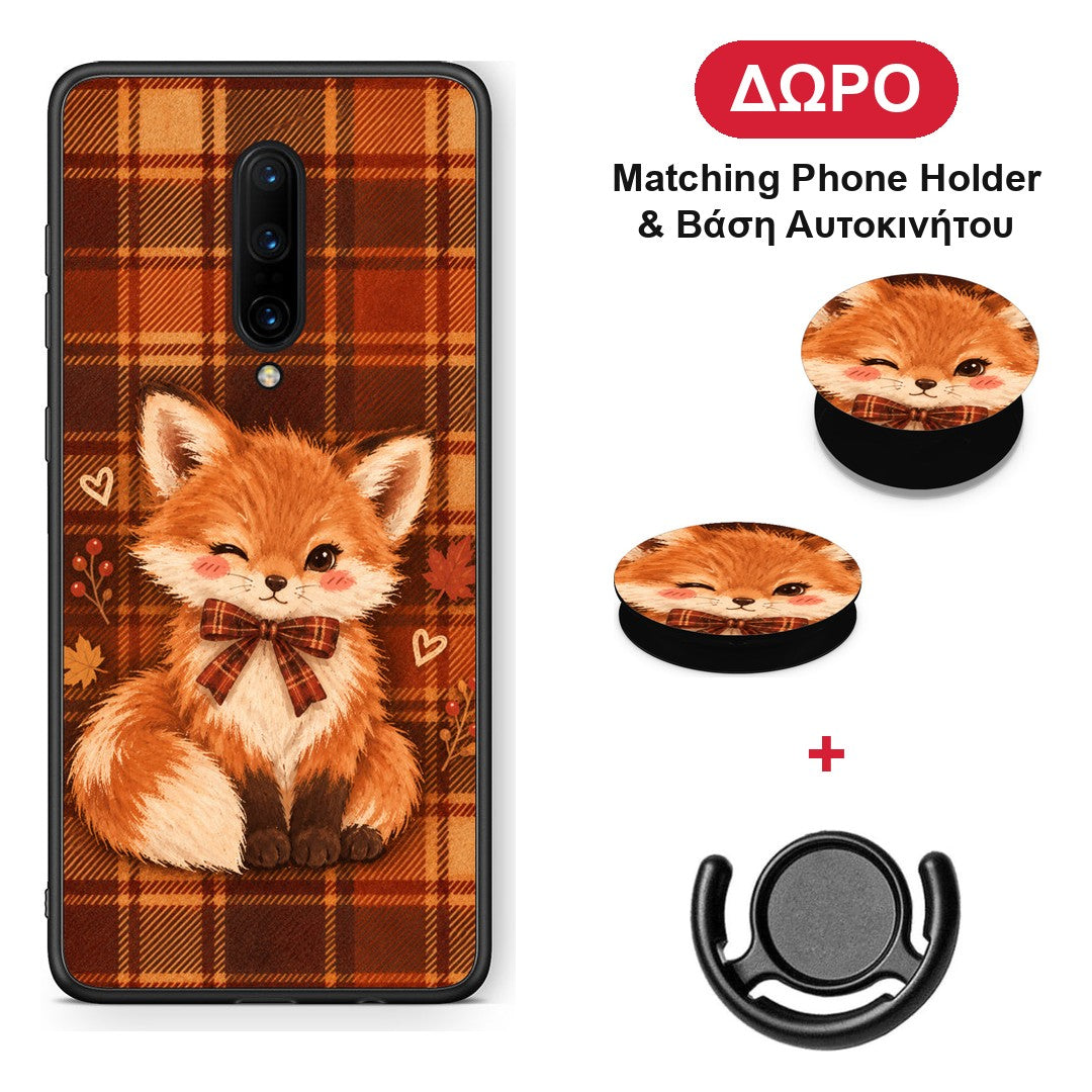Fox on Autumn Tartan - OnePlus 7 Pro θήκη + Δώρο Phone Holder & Βάση Αυτοκινήτου
