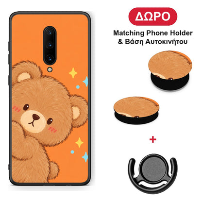 Peekaboo Teddy on Orange - OnePlus 7 Pro θήκη + Δώρο Phone Holder & Βάση Αυτοκινήτου