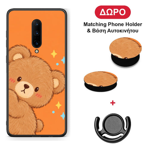 Peekaboo Teddy on Orange - OnePlus 7 Pro θήκη + Δώρο Phone Holder & Βάση Αυτοκινήτου