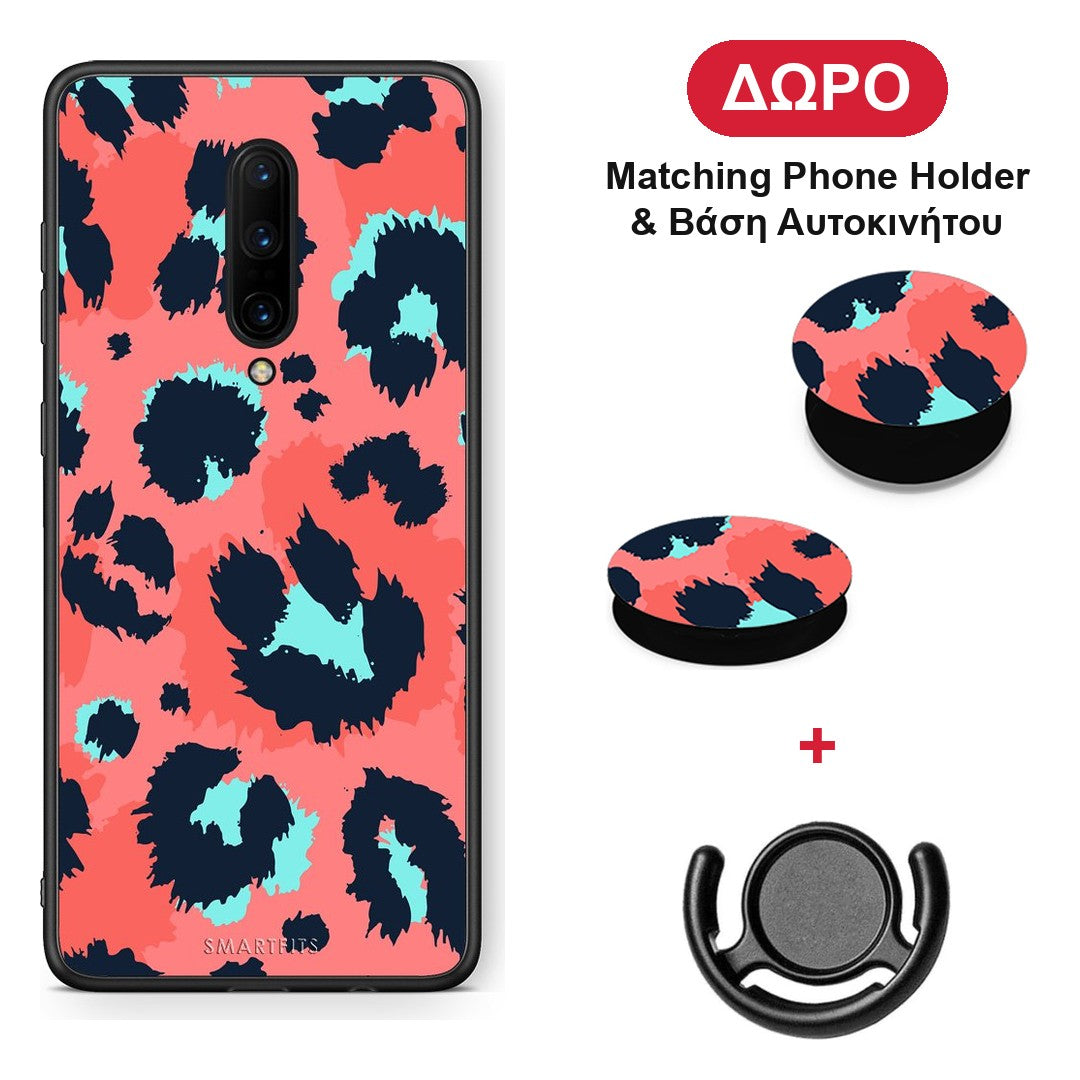 Animal Pink Leopard - OnePlus 7 Pro θήκη + Δώρο Phone Holder & Βάση Αυτοκινήτου