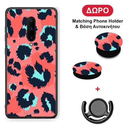 Animal Pink Leopard - OnePlus 7 Pro θήκη + Δώρο Phone Holder & Βάση Αυτοκινήτου
