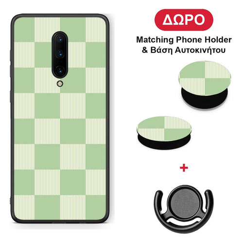 Sage and Cream Striped Checks - OnePlus 7 Pro θήκη + Δώρο Phone Holder & Βάση Αυτοκινήτου
