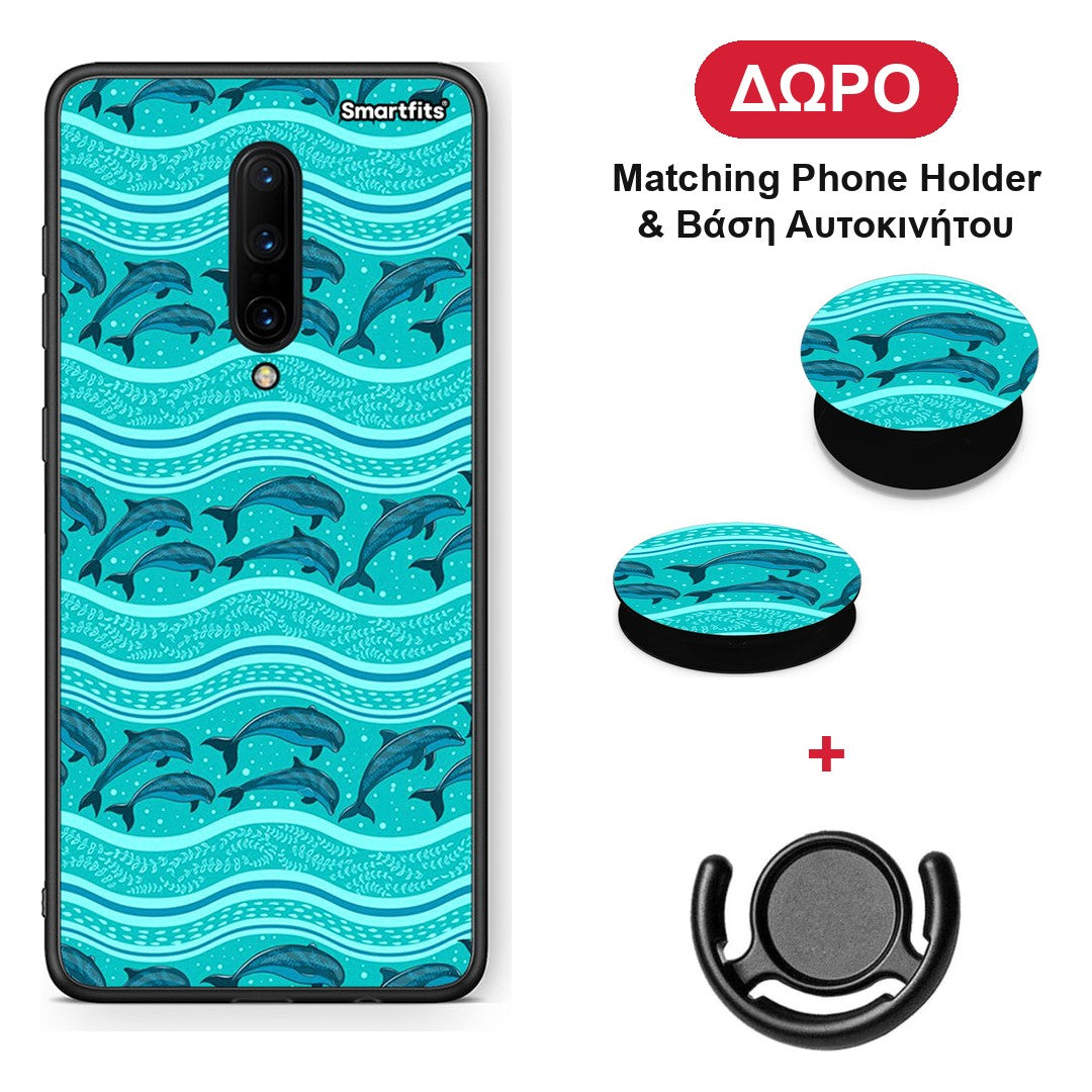 Swimming Dolphins - OnePlus 7 Pro θήκη + Δώρο Phone Holder & Βάση Αυτοκινήτου