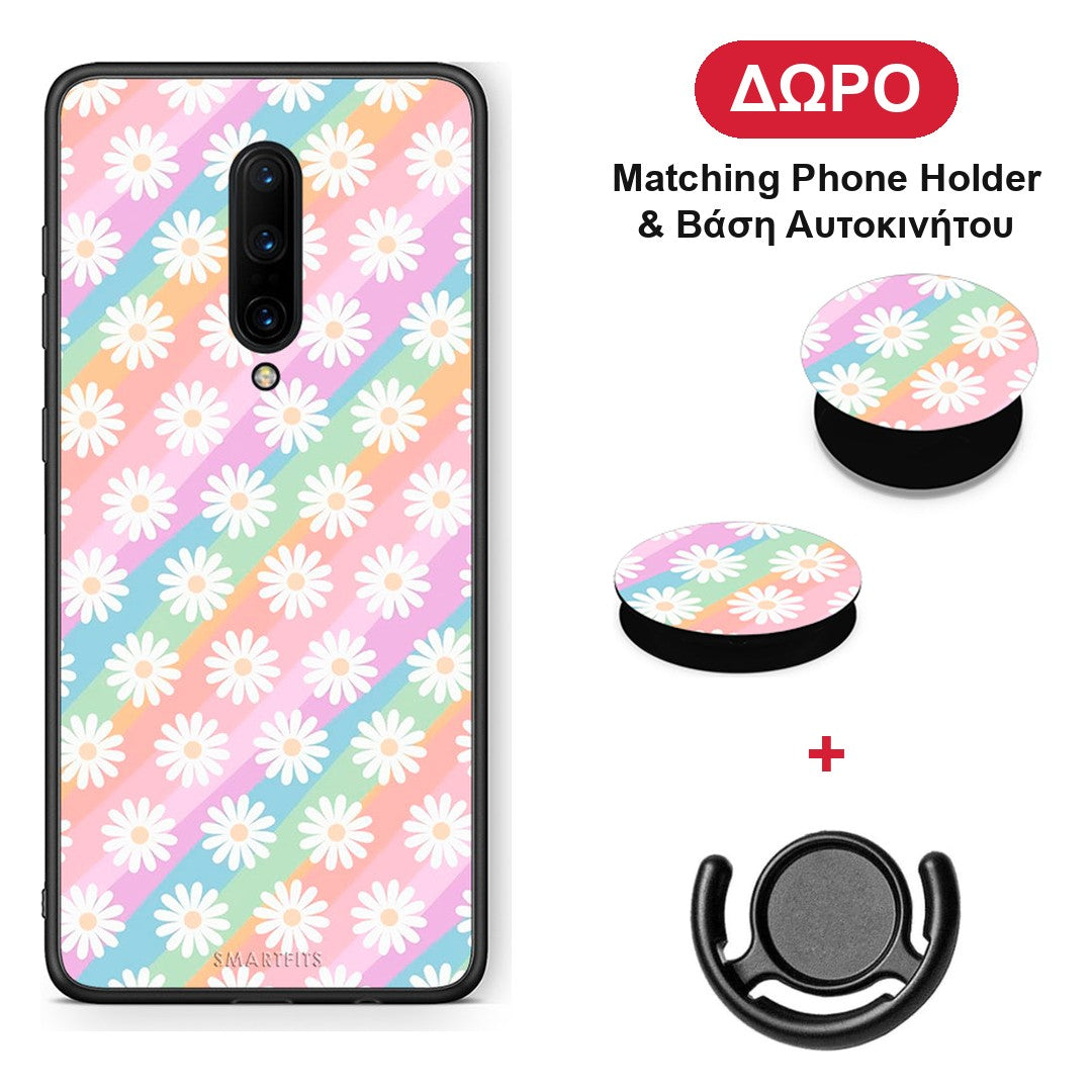 White Daisies - OnePlus 7 Pro θήκη + Δώρο Phone Holder & Βάση Αυτοκινήτου