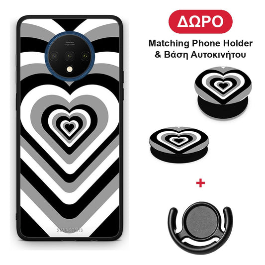Black Hearts - OnePlus 7T θήκη + Δώρο Phone Holder & Βάση Αυτοκινήτου