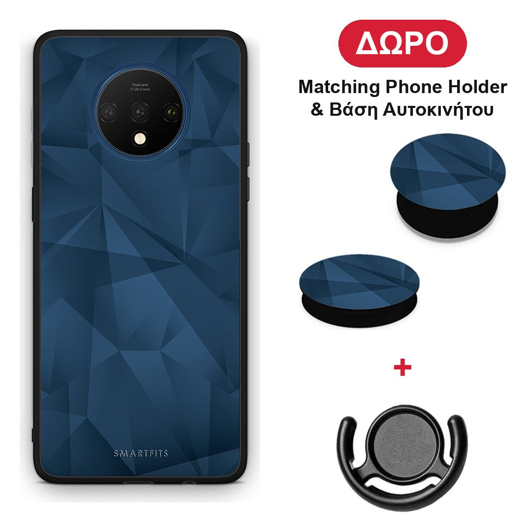 Geometric Blue Abstract - OnePlus 7T θήκη + Δώρο Phone Holder & Βάση Αυτοκινήτου