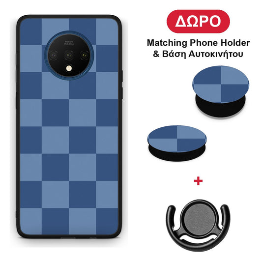 Denim Blue Checkerboard - OnePlus 7T θήκη + Δώρο Phone Holder & Βάση Αυτοκινήτου