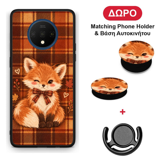 Fox on Autumn Tartan - OnePlus 7T θήκη + Δώρο Phone Holder & Βάση Αυτοκινήτου
