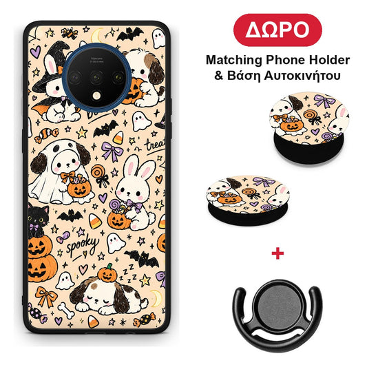 Halloween Puppies and Friends on Cream - OnePlus 7T θήκη + Δώρο Phone Holder & Βάση Αυτοκινήτου