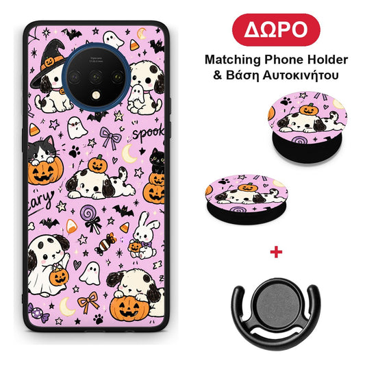 Halloween Puppies and Friends on Lilac - OnePlus 7T θήκη + Δώρο Phone Holder & Βάση Αυτοκινήτου