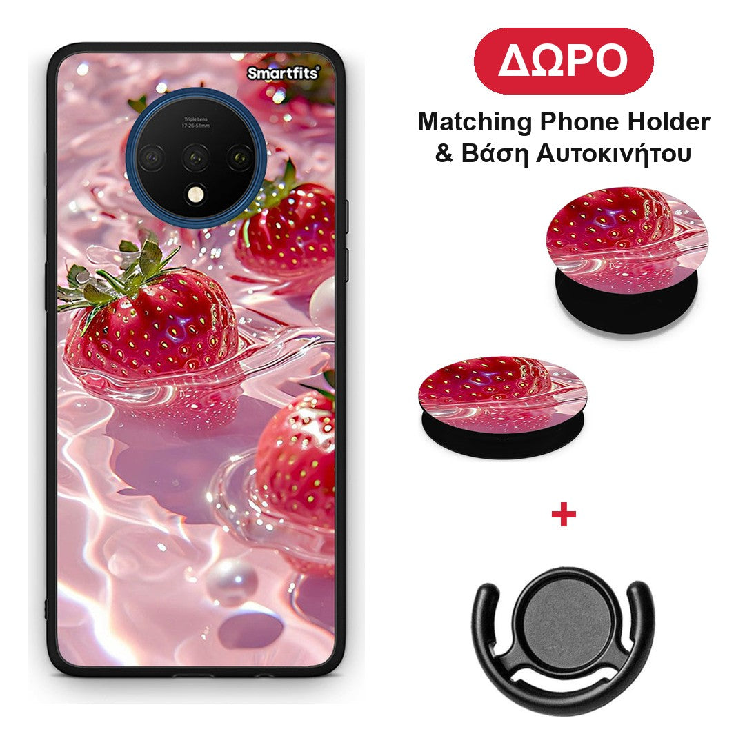 Juicy Strawberries - OnePlus 7T θήκη + Δώρο Phone Holder & Βάση Αυτοκινήτου