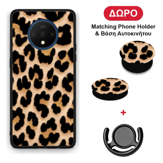 Leopard Print Tan Large - OnePlus 7T θήκη + Δώρο Phone Holder & Βάση Αυτοκινήτου