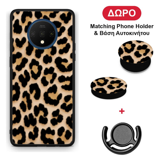 Leopard Print Tan Small - OnePlus 7T θήκη + Δώρο Phone Holder & Βάση Αυτοκινήτου
