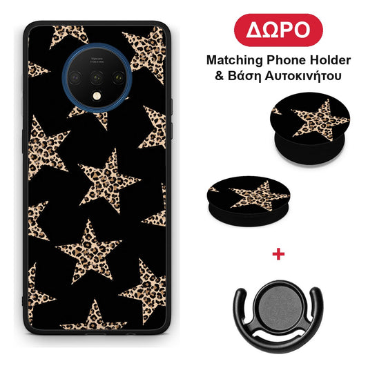 Leopard Stars on Black - OnePlus 7T θήκη + Δώρο Phone Holder & Βάση Αυτοκινήτου