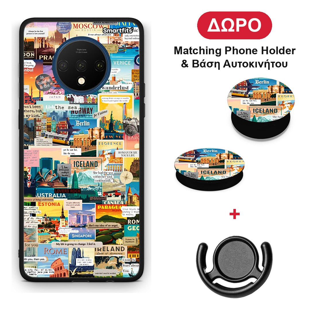 Live To Travel - OnePlus 7T θήκη + Δώρο Phone Holder & Βάση Αυτοκινήτου