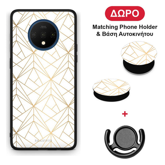 Geometric Luxury White - OnePlus 7T θήκη + Δώρο Phone Holder & Βάση Αυτοκινήτου