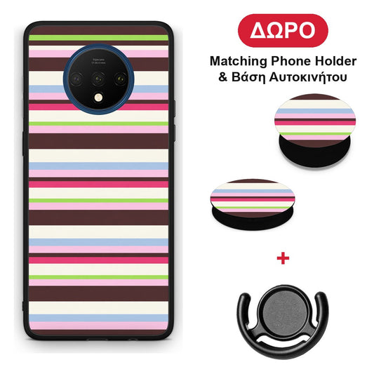 Multicolour Horizontal Stripes - OnePlus 7T θήκη + Δώρο Phone Holder & Βάση Αυτοκινήτου