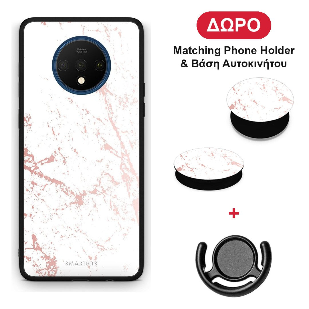 Marble Pink Splash - OnePlus 7T θήκη + Δώρο Phone Holder & Βάση Αυτοκινήτου