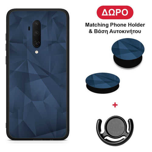 Geometric Blue Abstract - OnePlus 7T Pro θήκη + Δώρο Phone Holder & Βάση Αυτοκινήτου