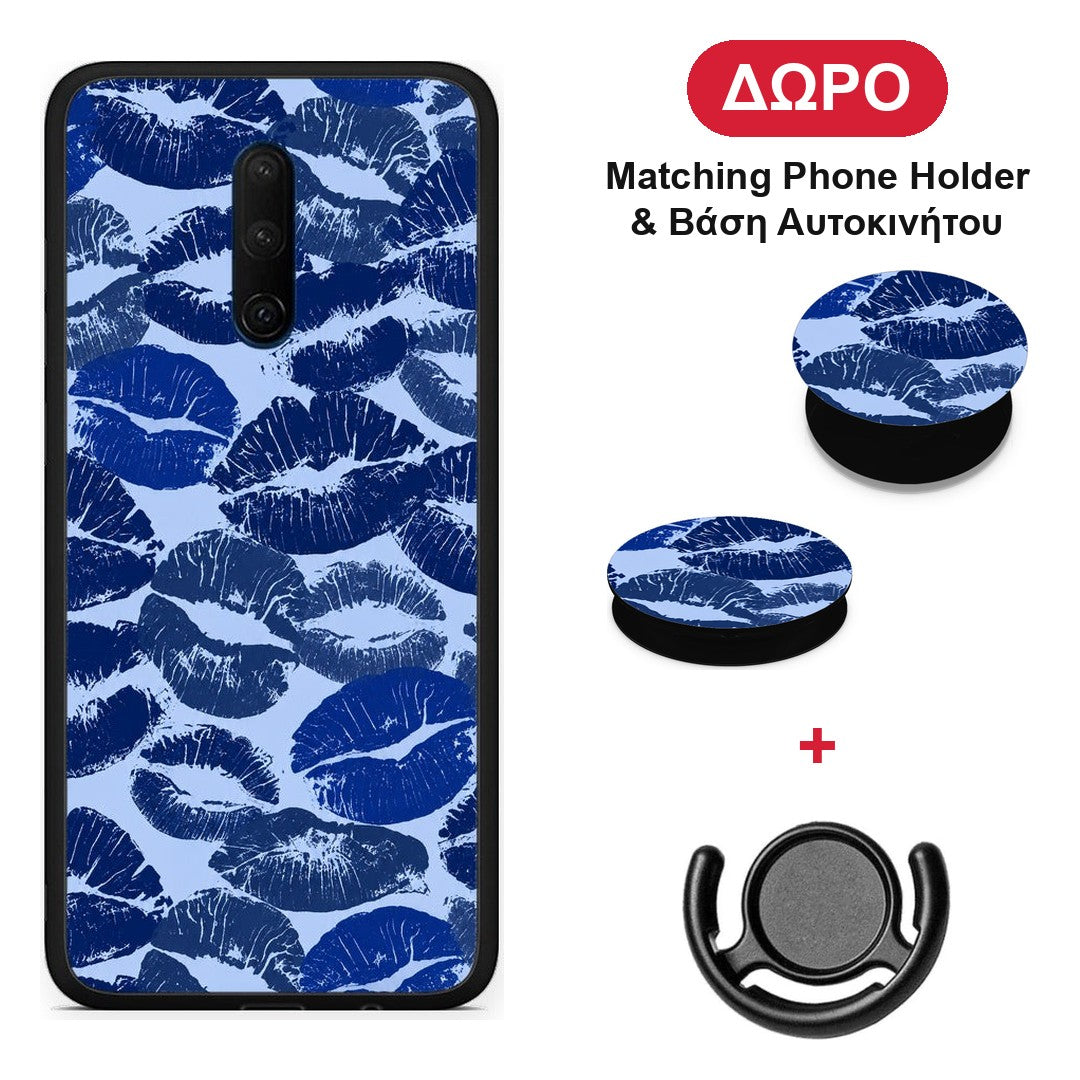 Blue Lipstick Kisses - OnePlus 7T Pro θήκη + Δώρο Phone Holder & Βάση Αυτοκινήτου