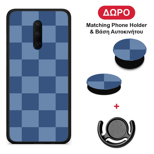 Denim Blue Checkerboard - OnePlus 7T Pro θήκη + Δώρο Phone Holder & Βάση Αυτοκινήτου