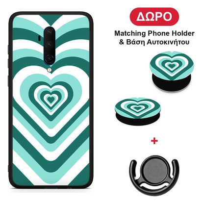 Green Hearts - OnePlus 7T Pro θήκη + Δώρο Phone Holder & Βάση Αυτοκινήτου