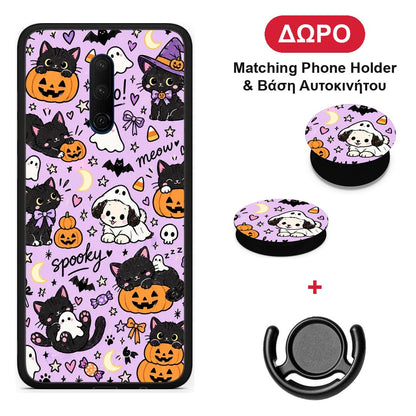 Halloween Black Cats on Lilac - OnePlus 7T Pro θήκη + Δώρο Phone Holder & Βάση Αυτοκινήτου