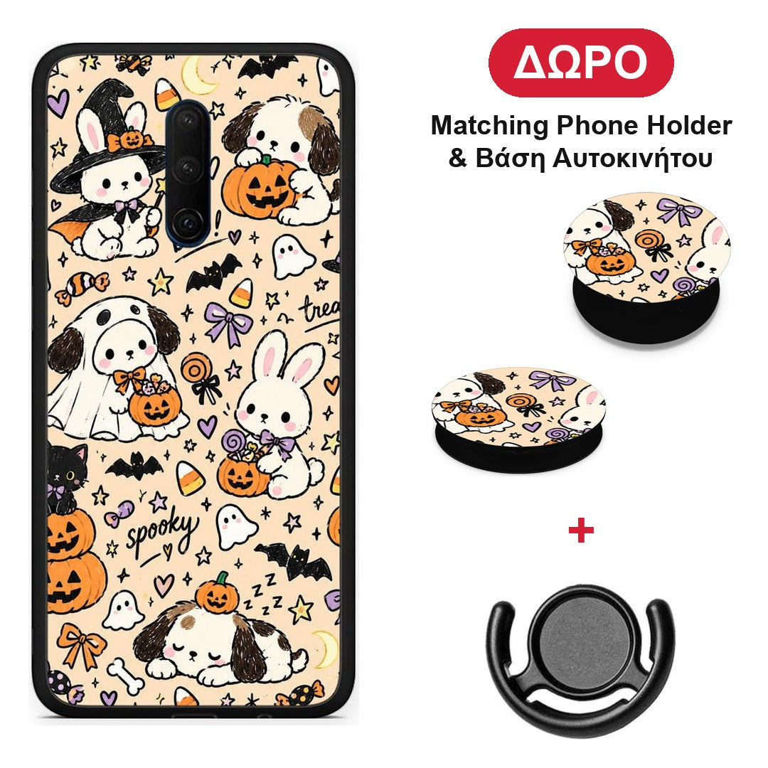Halloween Puppies and Friends on Cream - OnePlus 7T Pro θήκη + Δώρο Phone Holder & Βάση Αυτοκινήτου