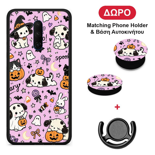 Halloween Puppies and Friends on Lilac - OnePlus 7T Pro θήκη + Δώρο Phone Holder & Βάση Αυτοκινήτου