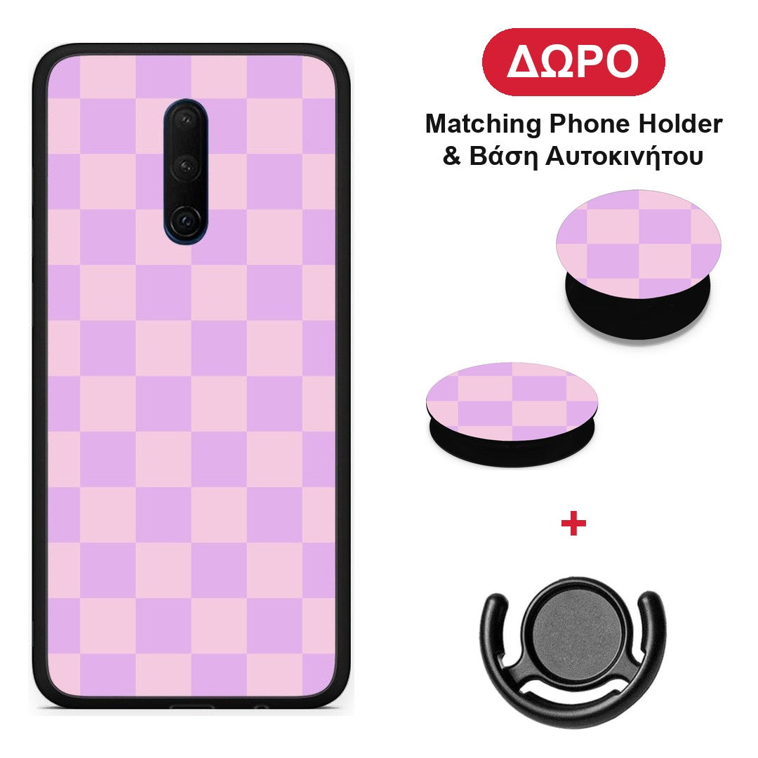 Lavender and Pink Checkerboard - OnePlus 7T Pro θήκη + Δώρο Phone Holder & Βάση Αυτοκινήτου