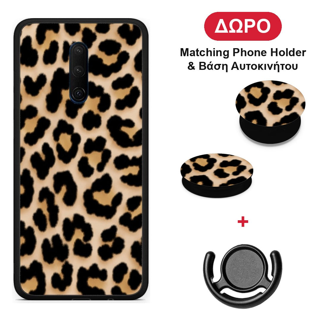 Leopard Print Tan Small - OnePlus 7T Pro θήκη + Δώρο Phone Holder & Βάση Αυτοκινήτου