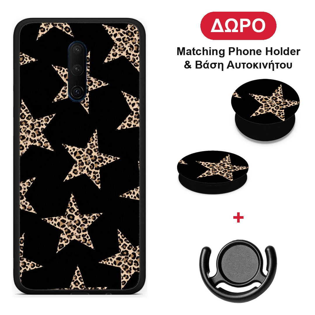 Leopard Stars on Black - OnePlus 7T Pro θήκη + Δώρο Phone Holder & Βάση Αυτοκινήτου