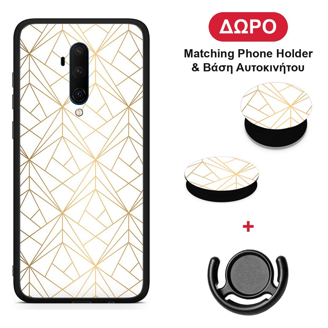 Geometric Luxury White - OnePlus 7T Pro θήκη + Δώρο Phone Holder & Βάση Αυτοκινήτου