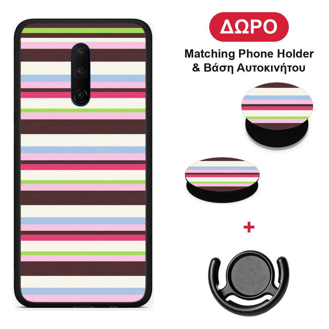 Multicolour Horizontal Stripes - OnePlus 7T Pro θήκη + Δώρο Phone Holder & Βάση Αυτοκινήτου