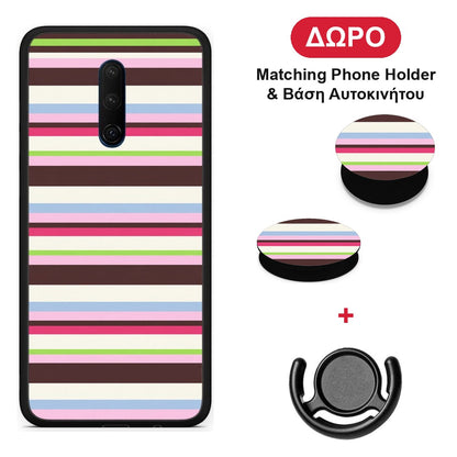 Multicolour Horizontal Stripes - OnePlus 7T Pro θήκη + Δώρο Phone Holder & Βάση Αυτοκινήτου