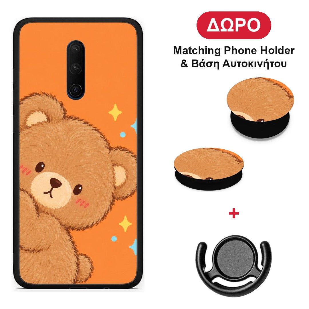 Peekaboo Teddy on Orange - OnePlus 7T Pro θήκη + Δώρο Phone Holder & Βάση Αυτοκινήτου