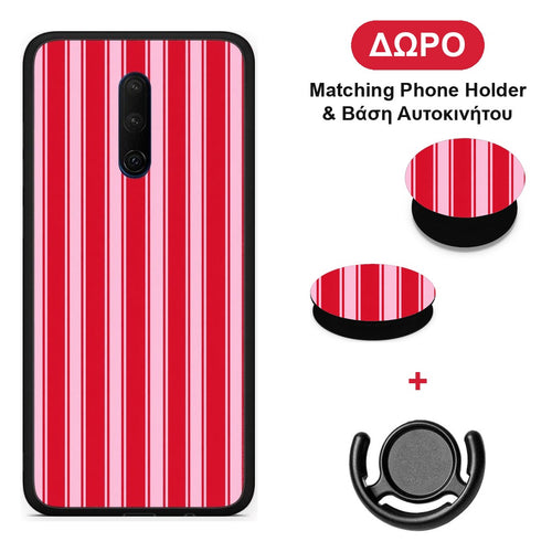 Red and Pink Vertical Pinstripes - OnePlus 7T Pro θήκη + Δώρο Phone Holder & Βάση Αυτοκινήτου