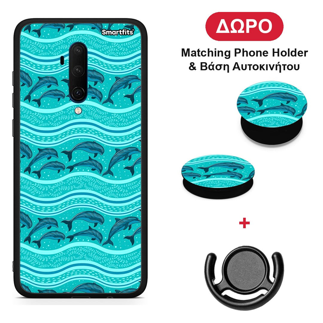 Swimming Dolphins - OnePlus 7T Pro θήκη + Δώρο Phone Holder & Βάση Αυτοκινήτου