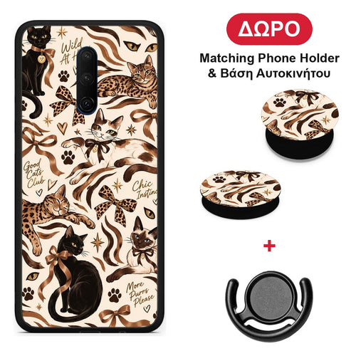 Wild Cats and Animal Print Collage - OnePlus 7T Pro θήκη + Δώρο Phone Holder & Βάση Αυτοκινήτου