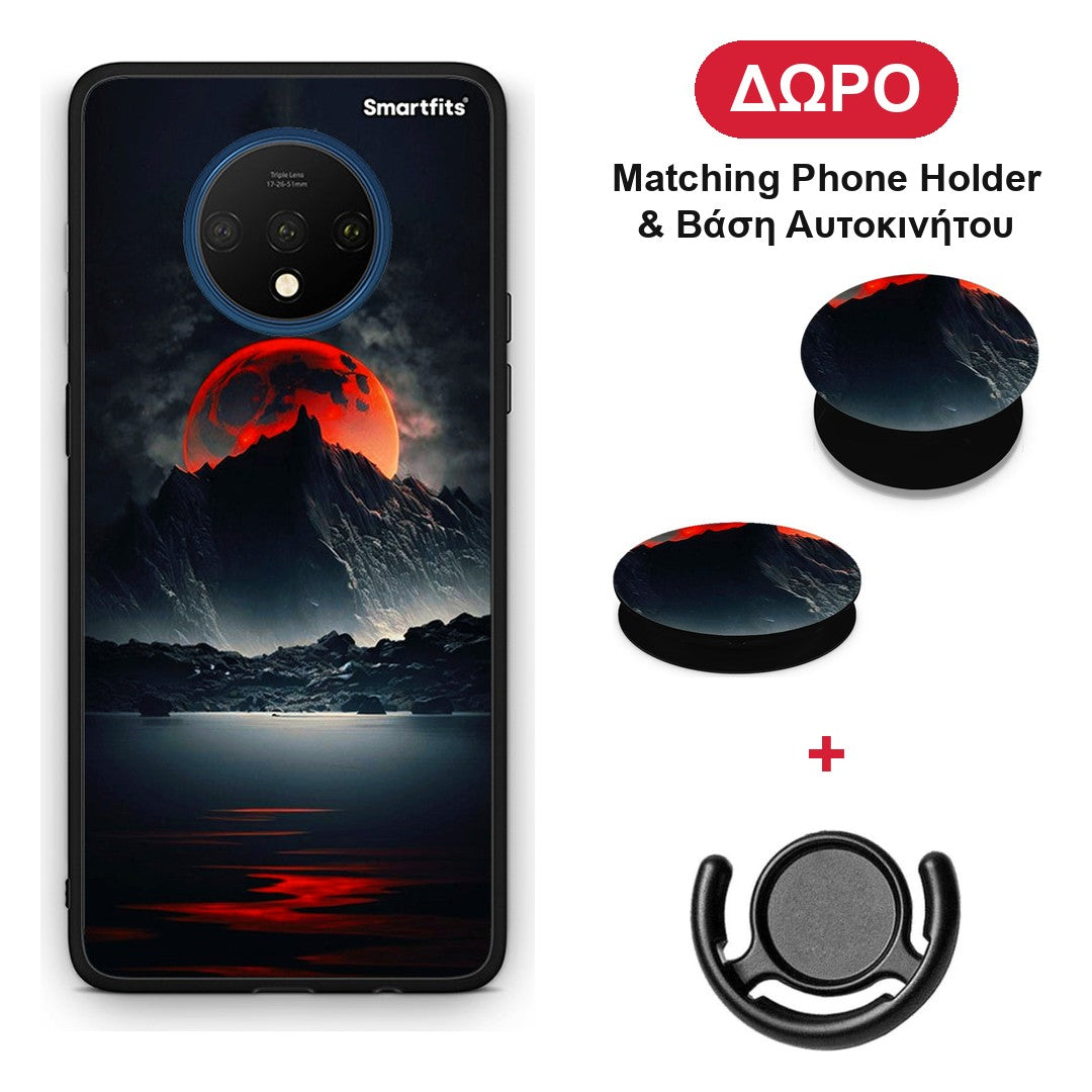 Red Full Moon - OnePlus 7T θήκη + Δώρο Phone Holder & Βάση Αυτοκινήτου