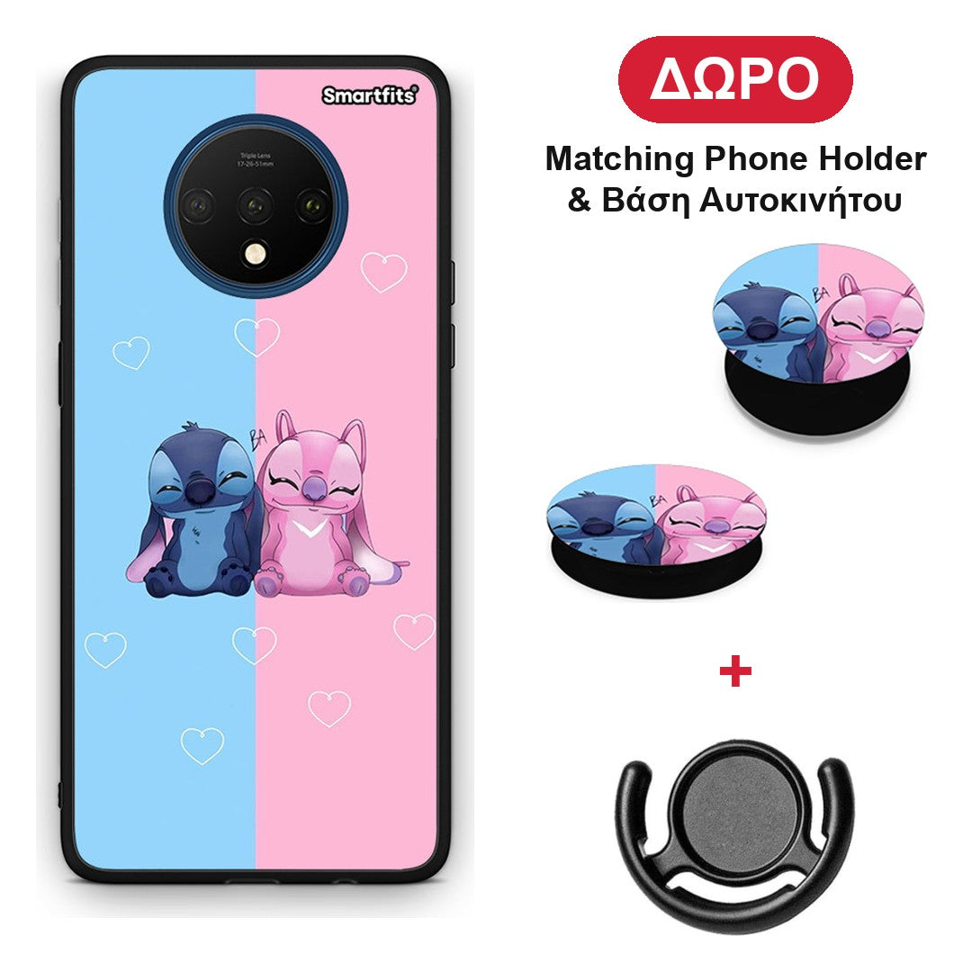 Stitch And Angel - OnePlus 7T θήκη + Δώρο Phone Holder & Βάση Αυτοκινήτου