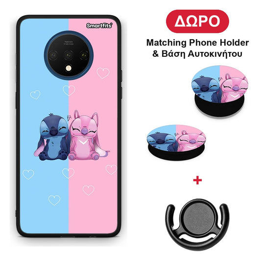 Stitch And Angel - OnePlus 7T θήκη + Δώρο Phone Holder & Βάση Αυτοκινήτου
