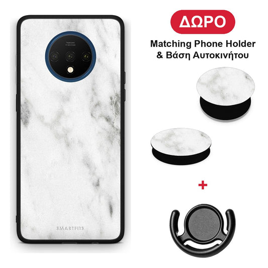 Marble White - OnePlus 7T θήκη + Δώρο Phone Holder & Βάση Αυτοκινήτου