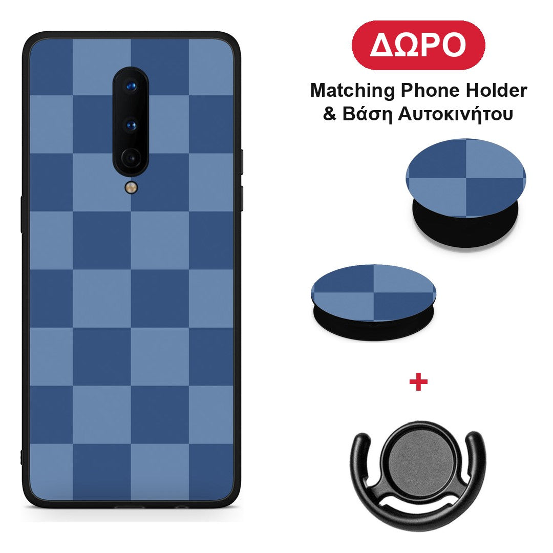 Denim Blue Checkerboard - OnePlus 8 θήκη + Δώρο Phone Holder & Βάση Αυτοκινήτου