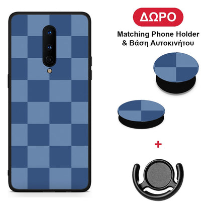 Denim Blue Checkerboard - OnePlus 8 θήκη + Δώρο Phone Holder & Βάση Αυτοκινήτου